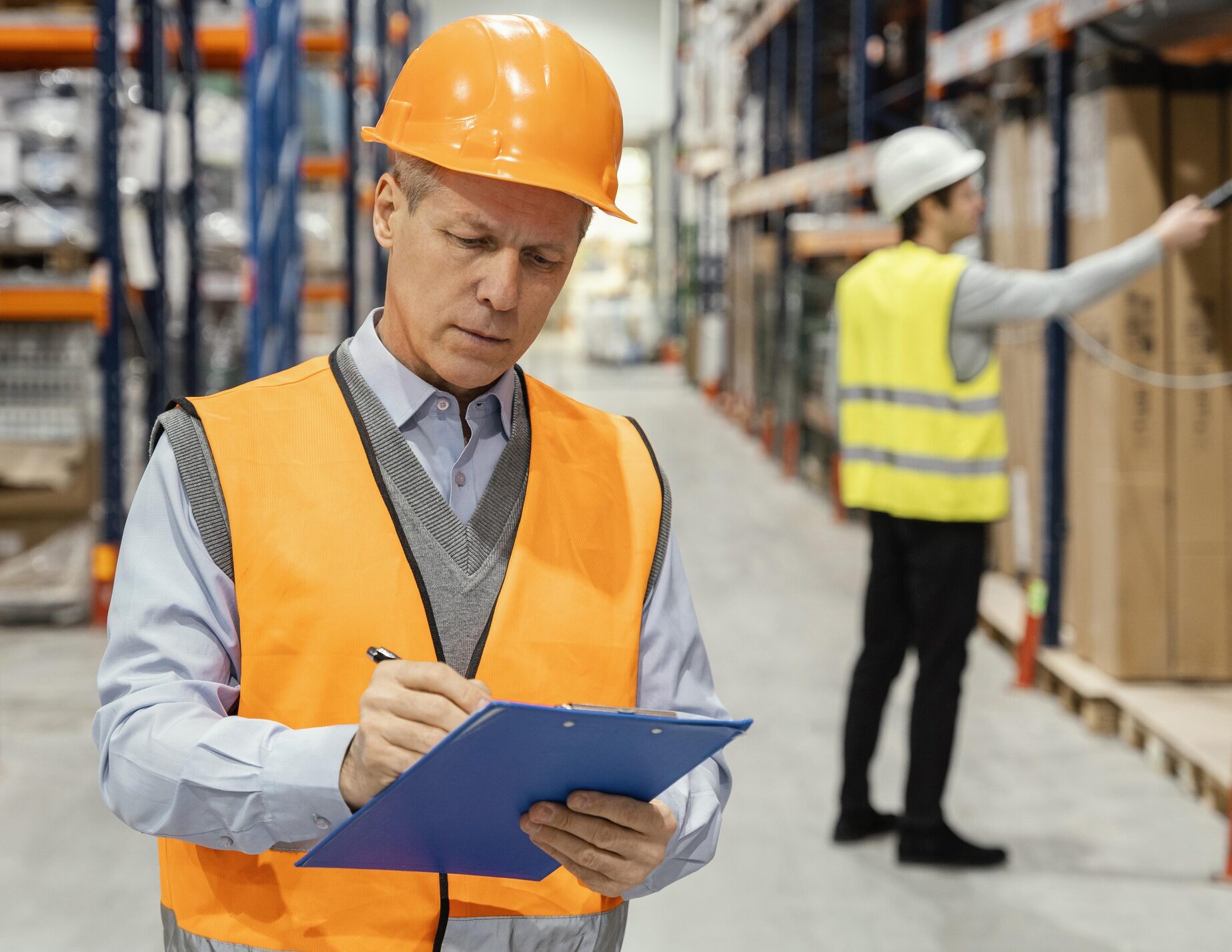 Man with helmet working logistic